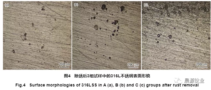 3組試樣中的316L不銹鋼表面除銹后的形貌照片 3組試樣中的316L不銹鋼表面除銹后的形貌照片